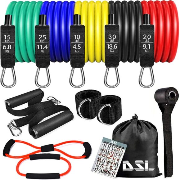 Resistance Bands - 14 Pc Resistance Bands Set Men Women, Exercise Band Fitness Workout Home Gym Equipment - Resistance Bands Up to 100 lbs