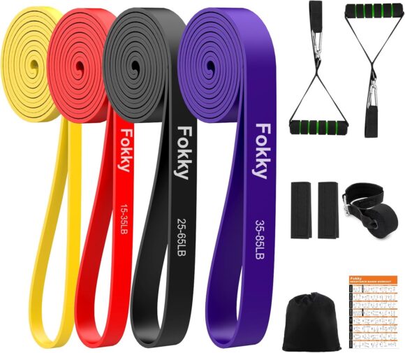 Resistance Bands Set, 4 Levels Exercise Bands for Men Women,Pull Up Bands Gym for Crossfit Fitness Strength Training Yoga with Door Anchor, Handles, Protective Covers, Bag and Training Instruction