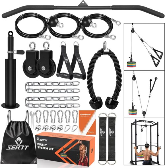 SERTT Weight Pulley System Gym, Pulley Pro Home Cable Pulley System gym for Lat Pull Down, Biceps Curl, Triceps, Shoulders, Back, Forearm Workout, DIY Weight Cable Pulley Attachments for Gym Equipment