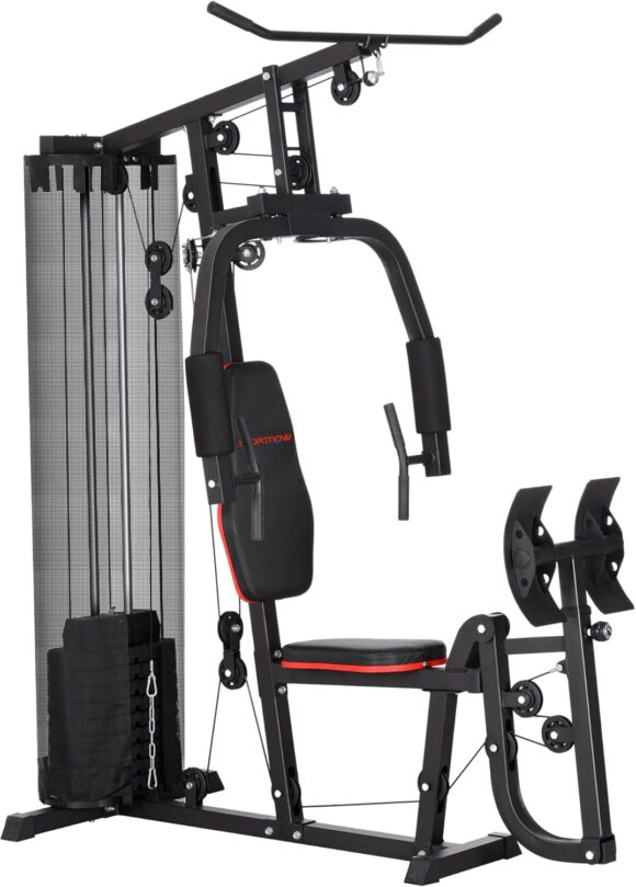 SPORTNOW Compact Home Gym System with 45kg Weight Stack, Weights Machine, Mult-Gym Leg Press Machine Dual-Action Chest Station for Full Body Fitness Training