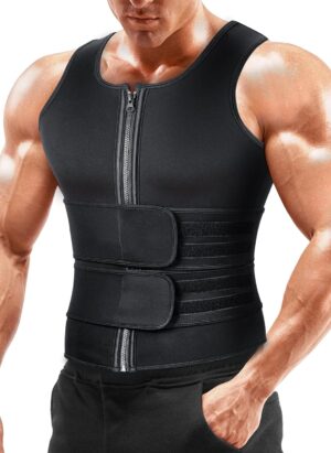 Sauna Vest Waist Trainer for Men - Mens Sauna Suit Double Sweat Belt Body Shaper for Belly Fat Slimming Gym Workout