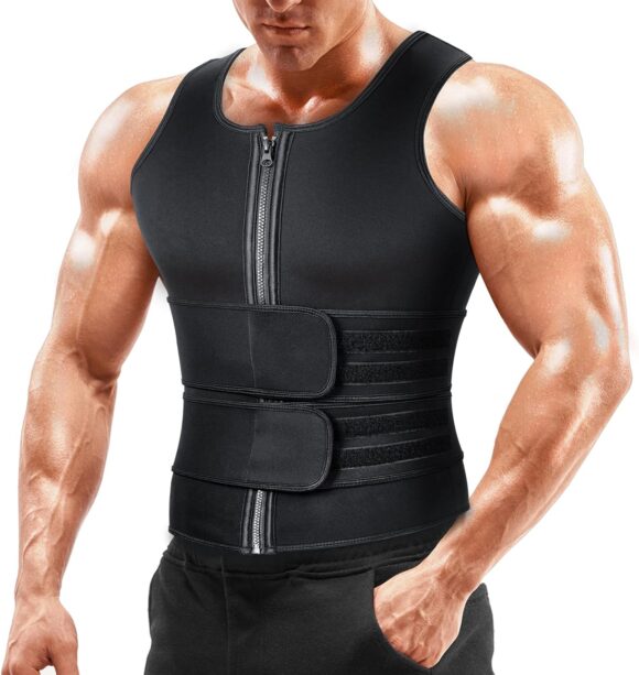 Sauna Vest Waist Trainer for Men - Mens Sauna Suit Double Sweat Belt Body Shaper for Belly Fat Slimming Gym Workout