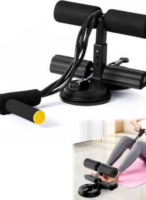 Sit Up Bar Foot Holder, Portable Sit Up Floor Holder, With 2 Strong Suction Cups, Sit Up Exercise Equipment, Adjustable Foot Holder, 3 Level Adjustable, Elastic Pull Rope, for Abs Workout Aids