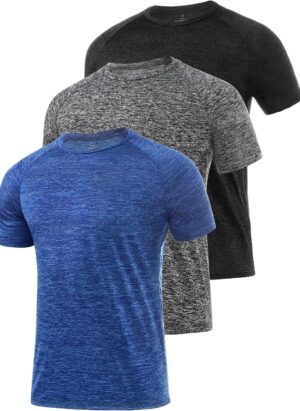 Star Vibe 3 Pack Men's Dry Fit T Shirt Moisture Wicking Athletic Tees Exercise Fitness Activewear Short Sleeves Gym Workout Top