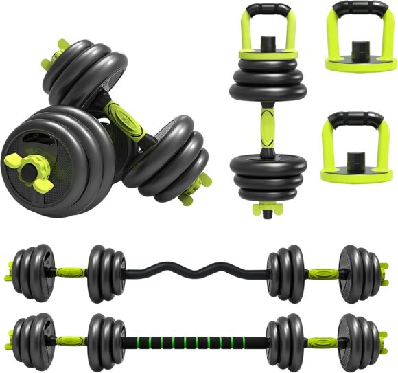 Strongway® Adjustable 6 in 1 Dumbbell Straight and Curl Barbell Kettlebell Push Up Set - 20KG 30KG 40KG SETS - Weight Lifting for Home Gym Fitness