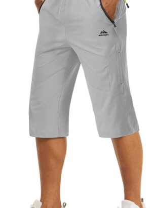 TACVASEN Men's Quick Dry Breathable Outdoor Sports Elastic Capri Shorts with Zipper Pockets