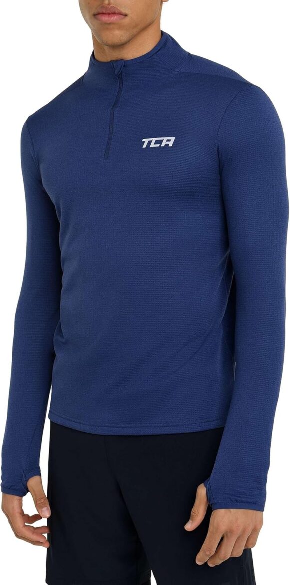 TCA Men's Cloud Fleece 1/4 Zip Thermal Workout Gym Running Top with Zip Pocket and Thumbholes