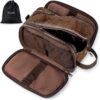 Water-Resistant Leather Toiletry Bag for Men Large Travel Wash Bag Shaving Dopp Kit Bathroom Gym Toiletries Makeup Organizer with Wet Dry Bag