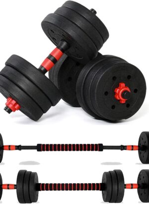 YORKING 20KG Dumbbells Barbell Set Adjustable Dumbbells Weights Set with Connecting Rod 2 in 1 Dumbells and Barbell Set Weight Lifting Training Equipment Set for Men Women Home Fitness or Gym Workout