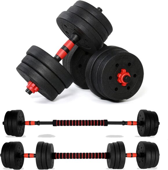 YORKING 20KG Dumbbells Barbell Set Adjustable Dumbbells Weights Set with Connecting Rod 2 in 1 Dumbells and Barbell Set Weight Lifting Training Equipment Set for Men Women Home Fitness or Gym Workout