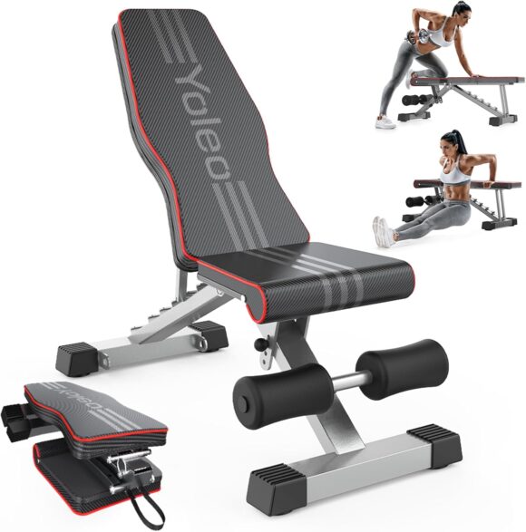 Yoleo Adjustable Weight Bench for Full Body Workout; Foldable Bench Press Bench of Home Gym Strength Training; Incline Decline Flat Utility Workout Bench with Quick Folding& Fast Adjustment