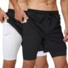 frueo 2 Pack 2 in 1 Mens Running Shorts Quick Dry Gym Shorts Lightweight Sport Athletic Training Shorts with Zipper Pocket Compression Base Liner Workout Short