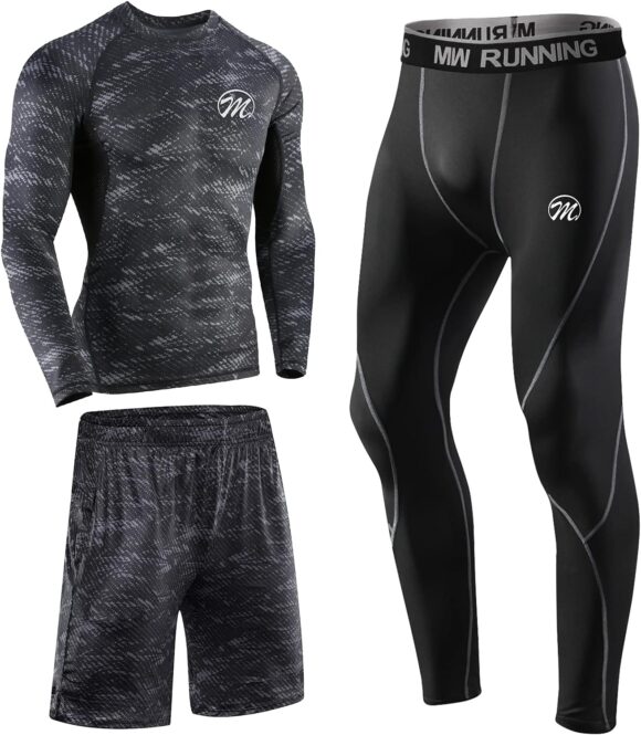 meeteu Men's Compression Underwear Set Fitness Gym Sports Suits