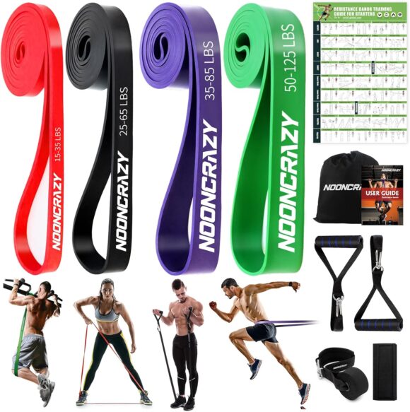 nooncrazy Resistance Bands Set, Pull Up Assistance Bands 4 Different Levels with Handles & Door Anchor & Training Poster, Gym Bands for Strength Training, Yoga, Muscle Toning for Men and Women