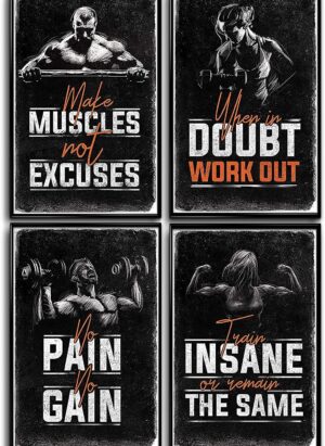 𝐆𝐲𝐦 𝐏𝐨𝐬𝐭𝐞𝐫𝐬 for Home Gym Decor, Motivational Posters for Gym, Workout Posters for Home Gym, Motivational Poster, Fitness Posters, Workout Room Decor, Gym Wall Art, 4 Set 11x17"